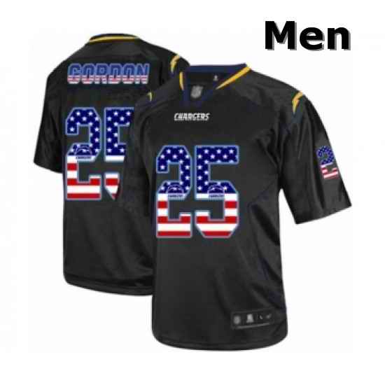 Men Los Angeles Chargers 25 Melvin Gordon Elite Black USA Flag Fashion Football Jersey